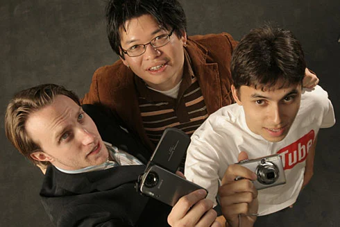 Portret van Chad Hurley, Steve Chen en Jawed Karim